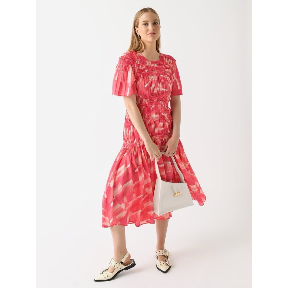 Merlette Patchwork Midi Dress Pink Medium‎ St. Bernard Luxe Vacation $600 Retail